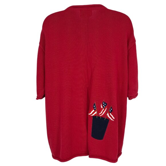 Quaker Factory Womens Short Sleeve Red Stars Stripes Embroidered Cardigan Sz 2X - Picture 4 of 8